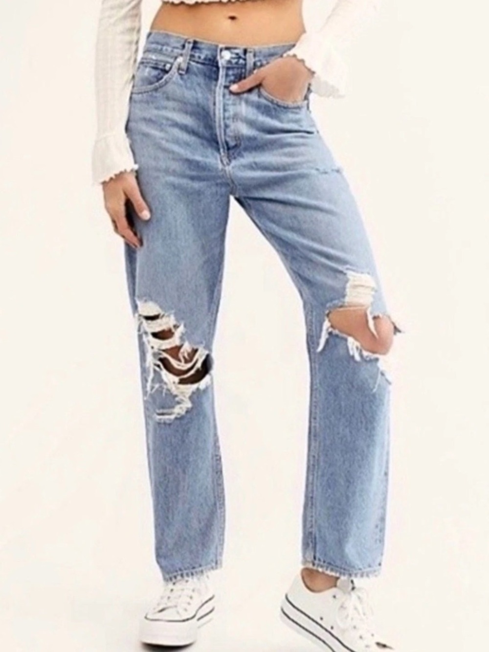 Agolde 90s jeans distressed denim straight-leg baggy Sz 26 women’s